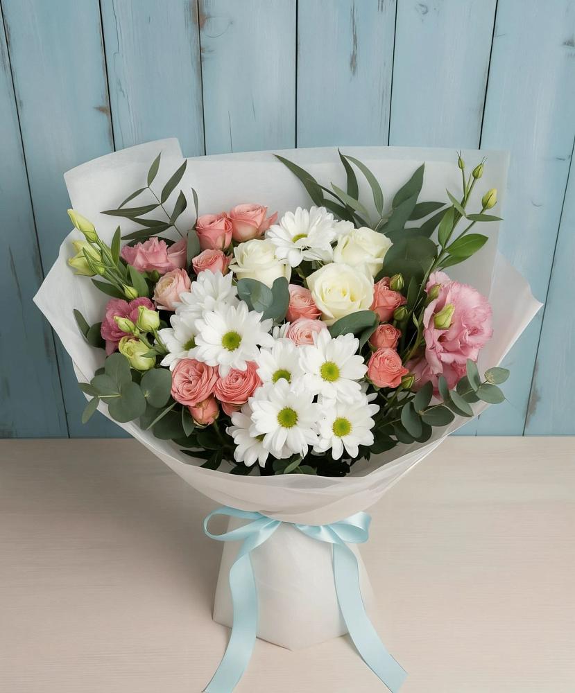Букет цветов из: Розы, Лизиантусы и Хризантемы в Мелеузе