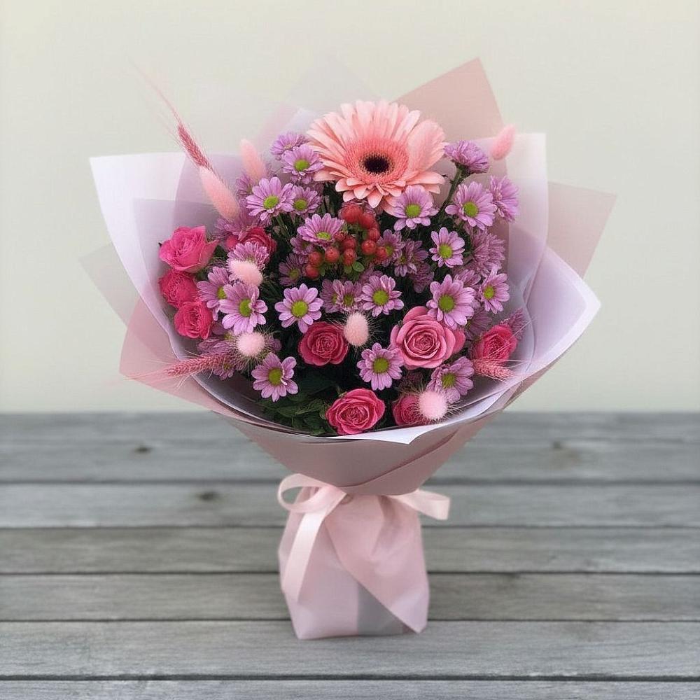 Букет цветов из: Розы, Герберы и Хризантемы в Мелеузе