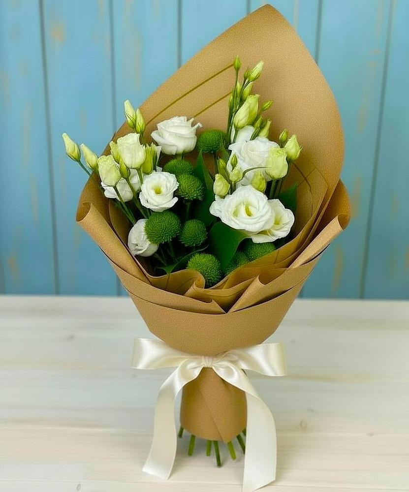 Букет цветов из: Хризантемы и Лизиантусы в Мелеузе