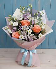 Букет цветов из:  Лизиантусы, Розы, Альстромерии и Гипсофила #REPLACE_PRED# Мелеузе